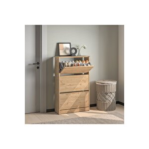 Flat Duo 3 Katlı Geniş Ayakkabılık - Florida Meşe 73x119x26 Cm