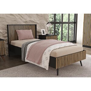 Nova Zebra Desen Tek Kişilik Premium Karyola -minifiks - Wood Siyah / Atlantik Çam