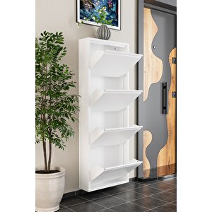 4 Kapaklı Metal Ayakkabılık Beyaz