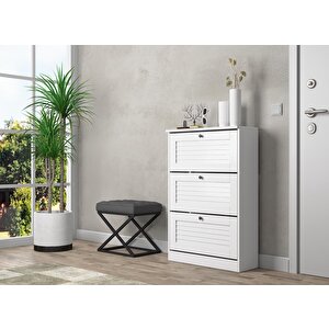 Della Premium 3 Düşer Panjur Kapaklı Ayakkabılık - Minifiks - Wood Beyaz