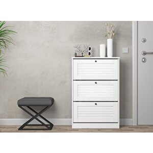 Della Premium 3 Düşer Panjur Kapaklı Ayakkabılık - Minifiks - Wood Beyaz