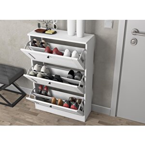 Della Premium 3 Düşer Panjur Kapaklı Ayakkabılık - Minifiks - Wood Beyaz