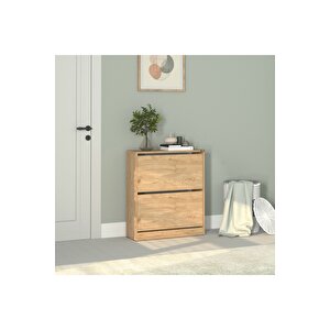 Flat Duo 2 Katlı Geniş Ayakkabılık - Florida Meşe 73x84x26 Cm