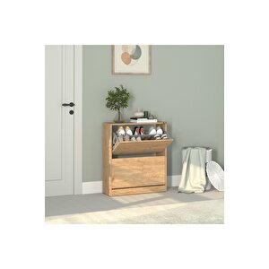 Flat Duo 2 Katlı Geniş Ayakkabılık - Florida Meşe 73x84x26 Cm