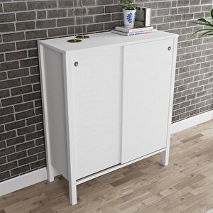 Venezia 2 Sürgülü Kapaklı, Ahşap Ayaklı, Premium Ayakkabılık, Çok Amaçlı Dolap - Minifiks - Wood Beyaz