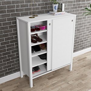 Venezia 2 Sürgülü Kapaklı, Ahşap Ayaklı, Premium Ayakkabılık, Çok Amaçlı Dolap - Minifiks - Wood Beyaz