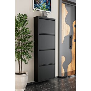 4 Kapaklı Metal Ayakkabılık Siyah