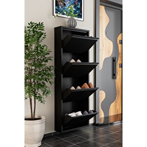 4 Kapaklı Metal Ayakkabılık Siyah