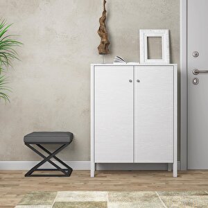 Venezia 2 Kapaklı, Ahşap Ayaklı, Premium Ayakkabılık, Çok Amaçlı Dolap - Minifiks - Wood Beyaz