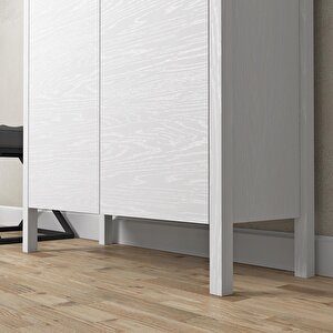 Venezia 2 Kapaklı, Ahşap Ayaklı, Premium Ayakkabılık, Çok Amaçlı Dolap - Minifiks - Wood Beyaz