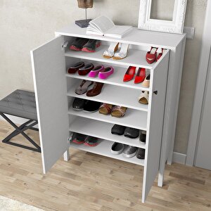 Venezia 2 Kapaklı, Ahşap Ayaklı, Premium Ayakkabılık, Çok Amaçlı Dolap - Minifiks - Wood Beyaz