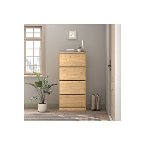 Flat Duo 4 Katlı Geniş Ayakkabılık - Florida Meşe 73x157x26 Cm