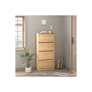 Flat Duo 4 Katlı Geniş Ayakkabılık - Florida Meşe 73x157x26 Cm