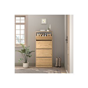 Flat Duo 4 Katlı Geniş Ayakkabılık - Florida Meşe 73x157x26 Cm