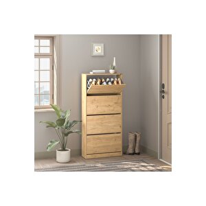 Flat Duo 4 Katlı Geniş Ayakkabılık - Florida Meşe 73x157x26 Cm