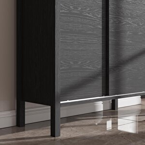 Venezia 2 Sürgülü Kapaklı, Ahşap Ayaklı, Premium Ayakkabılık, Çok Amaçlı Dolap - Minifiks - Wood Siyah