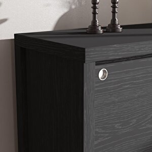 Venezia 2 Sürgülü Kapaklı, Ahşap Ayaklı, Premium Ayakkabılık, Çok Amaçlı Dolap - Minifiks - Wood Siyah