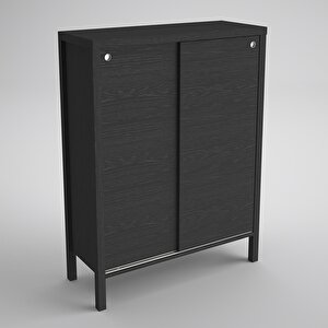 Venezia 2 Sürgülü Kapaklı, Ahşap Ayaklı, Premium Ayakkabılık, Çok Amaçlı Dolap - Minifiks - Wood Siyah