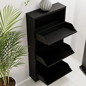 3 Kapaklı Metal Ayakkabılık Siyah