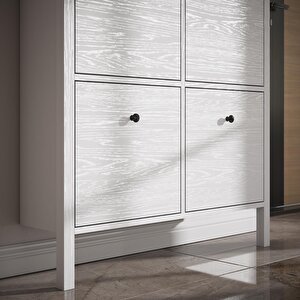 Venezia 4 Kapaklı, Ahşap Ayaklı, Premium Ayakkabılık, Çok Amaçlı Dolap - Minifiks - Wood Beyaz