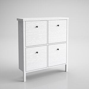 Venezia 4 Kapaklı, Ahşap Ayaklı, Premium Ayakkabılık, Çok Amaçlı Dolap - Minifiks - Wood Beyaz