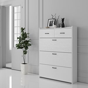 Melodi 3 Düşer Kapaklı 2 Çekmeceli Ayakkabılık - Wood Beyaz