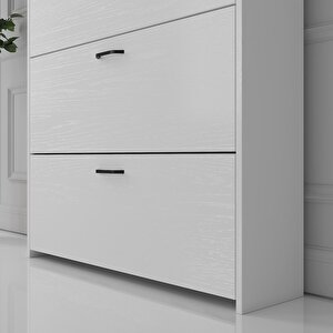 Melodi 3 Düşer Kapaklı 2 Çekmeceli Ayakkabılık - Wood Beyaz