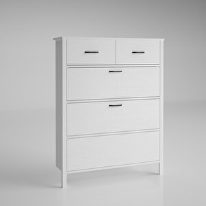 Melodi 3 Düşer Kapaklı 2 Çekmeceli Ayakkabılık - Wood Beyaz