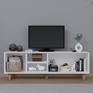 Bohem Serisi Natura Mat Beyaz Pvc Hasır Desen Tv Ünitesi