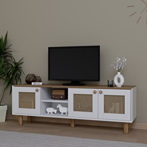 Bohem Serisi Garden Meşe - Beyaz Pvc Hasır Desen Tv Ünites