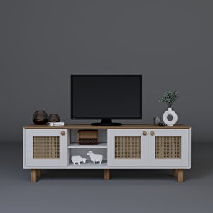 Bohem Serisi Garden Meşe - Beyaz Pvc Hasır Desen Tv Ünites