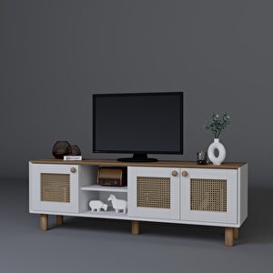 Bohem Serisi Garden Meşe - Beyaz Pvc Hasır Desen Tv Ünites