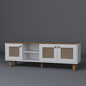 Bohem Serisi Garden Meşe - Beyaz Pvc Hasır Desen Tv Ünites