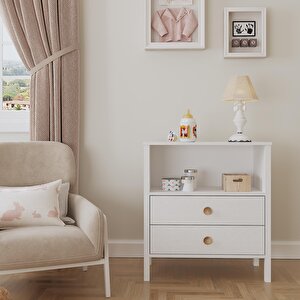 Venezia Baby 2 Çekmeceli Geniş Bölmeli Ahşap Ayaklı Şifonyer - Minifiks - Wood Beyaz