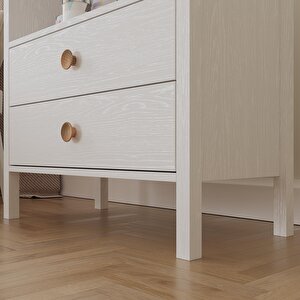 Venezia Baby 2 Çekmeceli Geniş Bölmeli Ahşap Ayaklı Şifonyer - Minifiks - Wood Beyaz