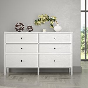 Venezia 6 Çekmeceli Geniş 154 Cm Ahşap Ayaklı Premium Şifonyer - Minifiks - Wood Beyaz