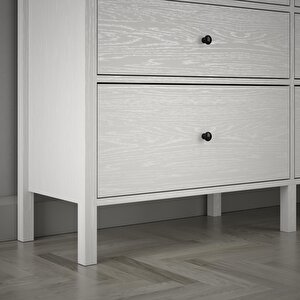 Venezia 6 Çekmeceli Geniş 154 Cm Ahşap Ayaklı Premium Şifonyer - Minifiks - Wood Beyaz