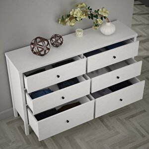 Venezia 6 Çekmeceli Geniş 154 Cm Ahşap Ayaklı Premium Şifonyer - Minifiks - Wood Beyaz