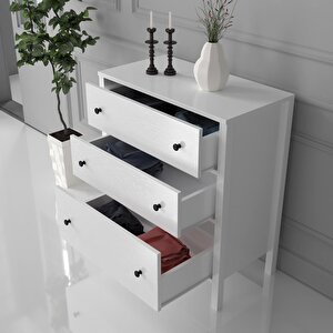 Venezia 3 Çekmeceli Şifonyer Ahşap Ayaklı - Minifiks - Wood Beyaz