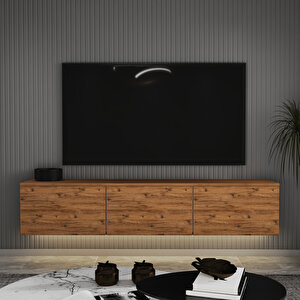 T0020 Alston 3 Kapaklı Duvara Monte Tv Ünitesi – Led Işıklı, Modern Tasarım, 160 Cm, Atlantik Çam Atlantik Çam