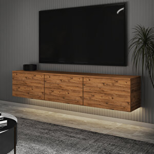 T0020 Alston 3 Kapaklı Duvara Monte Tv Ünitesi – Led Işıklı, Modern Tasarım, 160 Cm, Atlantik Çam Atlantik Çam