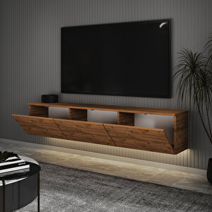 T0020 Alston 3 Kapaklı Duvara Monte Tv Ünitesi – Led Işıklı, Modern Tasarım, 160 Cm, Atlantik Çam Atlantik Çam