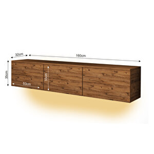 T0020 Alston 3 Kapaklı Duvara Monte Tv Ünitesi – Led Işıklı, Modern Tasarım, 160 Cm, Atlantik Çam