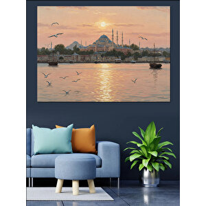 Sabah Vakti İstanbul Silueti Dekoratif Kanvas - Mdf Ahşap Tablo 100x140 cm