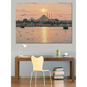 Sabah Vakti İstanbul Silueti Dekoratif Kanvas - Mdf Ahşap Tablo 100x140 cm