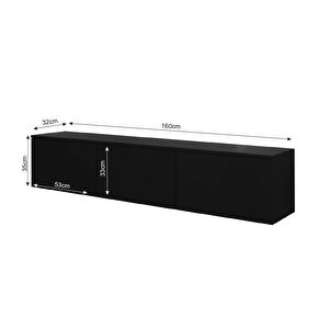 T0020 Alston 3 Kapaklı Duvara Monte Tv Ünitesi – Led Işıklı, Modern Tasarım, 160 Cm, Parlak Siyah