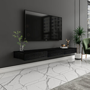 Avalon Duvara Monte Tv Sehpası – 140 Cm, Modern Minimal Tasarım, 4 Renk Seçeneği Ile Şık Ve Fonksiyonel Tv Ünitesi, Ahşap Siyah 9501 Siyah