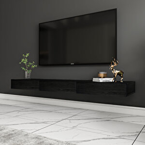 Avalon Duvara Monte Tv Sehpası – 140 Cm, Modern Minimal Tasarım, 4 Renk Seçeneği Ile Şık Ve Fonksiyonel Tv Ünitesi, Ahşap Siyah 9501 Siyah
