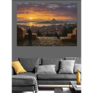 Gün Batımında İstanbul Silueti Dekoratif Kanvas - Mdf Ahşap Tablo 25x35 cm