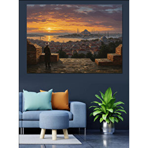 Gün Batımında İstanbul Silueti Dekoratif Kanvas - Mdf Ahşap Tablo
